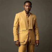 Costumes Homme Marrige Gold Groom Wedding Tuxedos Shawl Lapel Men Suits 2 Pieces Fashion Party Prom Wear Blazer Pants Outfit