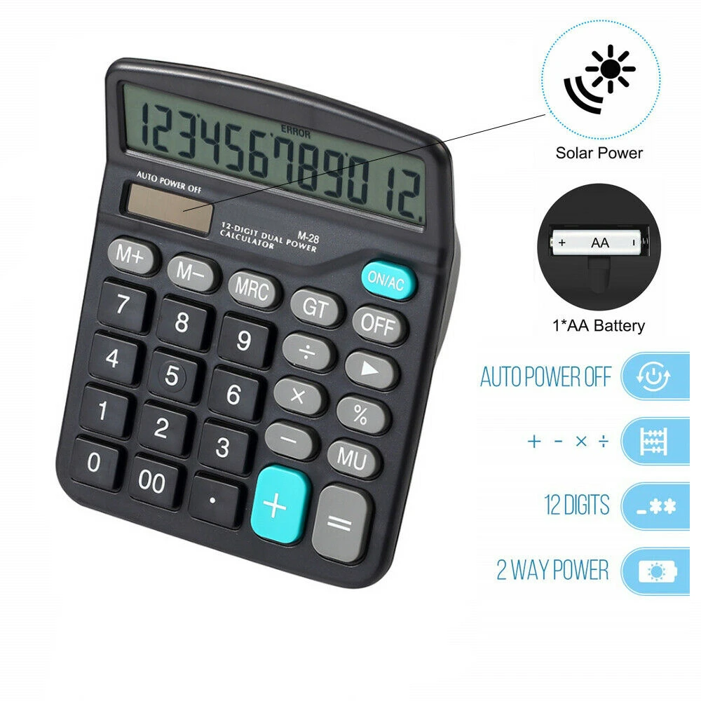 

1PC Electronic Desktop Calculator Solar Battery Desktop Calculator Basic 12-Digit Large Display Office Business