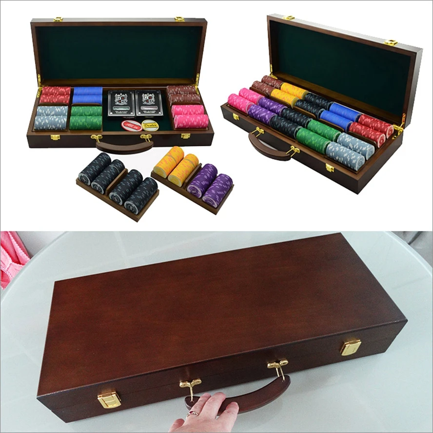High-end Solid Wood Casino Chips Box Capacity 300/500pcs Chips High Quality Atmospheric Texas Poker Chips Capacity Suitcase