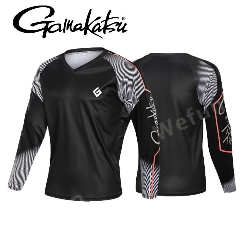 

GAMAKATSU long sleeve V-neck fishing clothes sunscreen t-shirt quick-drying breathable shirts Cycling Hiking