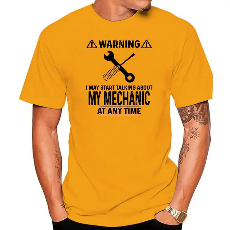 

Мужская футболка с предупреждением, я могу начать говорить о моем механике в любое время, Женская Мужская футболка