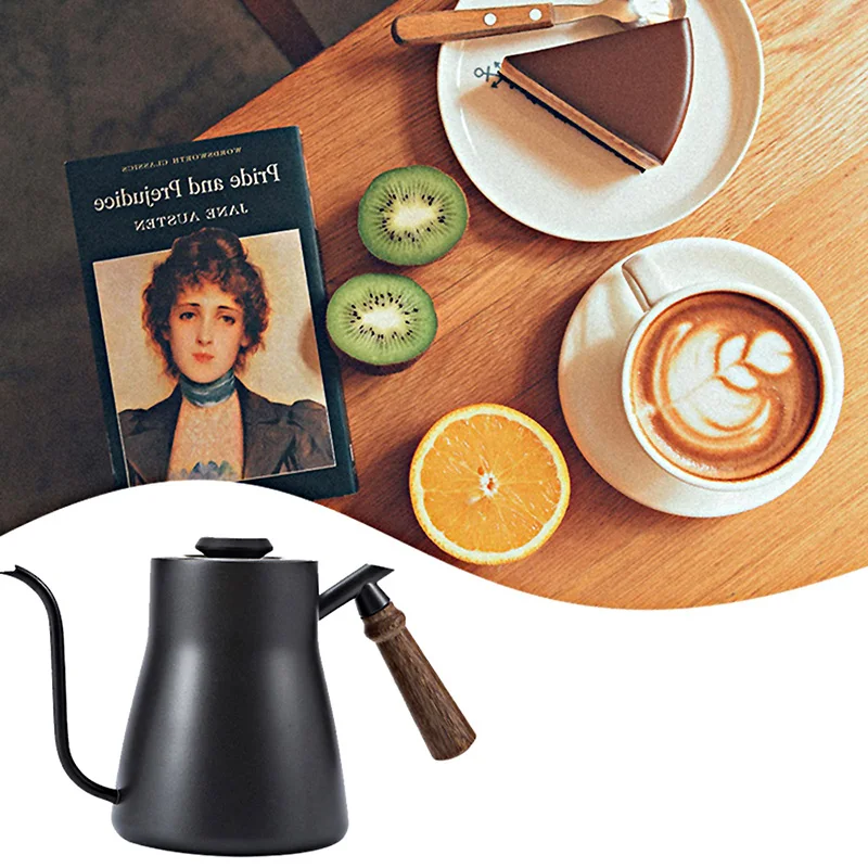 

850ml Hand Drip Coffee Pots Household Hanging Ear Pot Stainless Steel Kettle With Lid Thermometer Coffeeware Gooseneck Spout