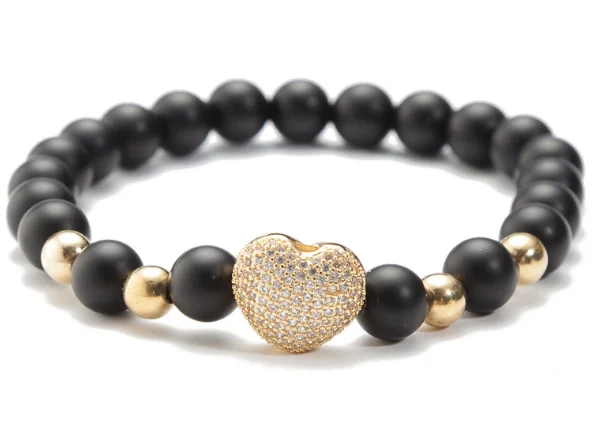 

Браслет с бусинами из агата и вулканического камня, 8 мм