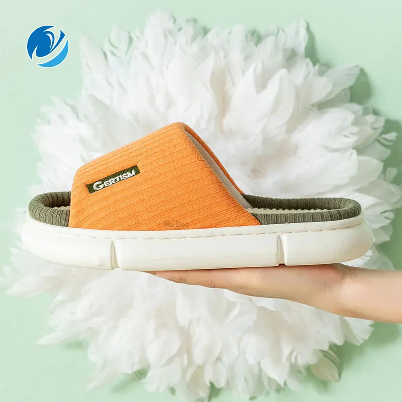 mo dou new springautumn women slippers men cotton hemp flip flops house indoor soft eva concise strip couples shoes bedroom free global shipping