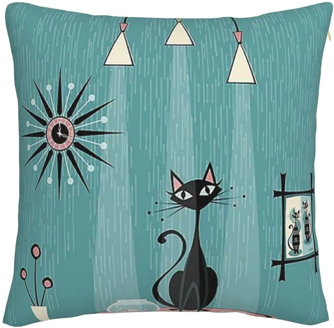 

YAGVK Atomic Tabby Retro Cat Mid Century Modern Velvet Pillowcase Decorative Throw Pillow Case Cushion Covers for Car Sofa Bed