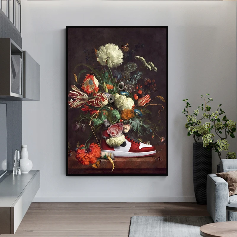 

Flora Sneakers Classic Flower Oil Painting Poster Canvas Creative Abstract Art Printing Wall Living Room Decoration Painting