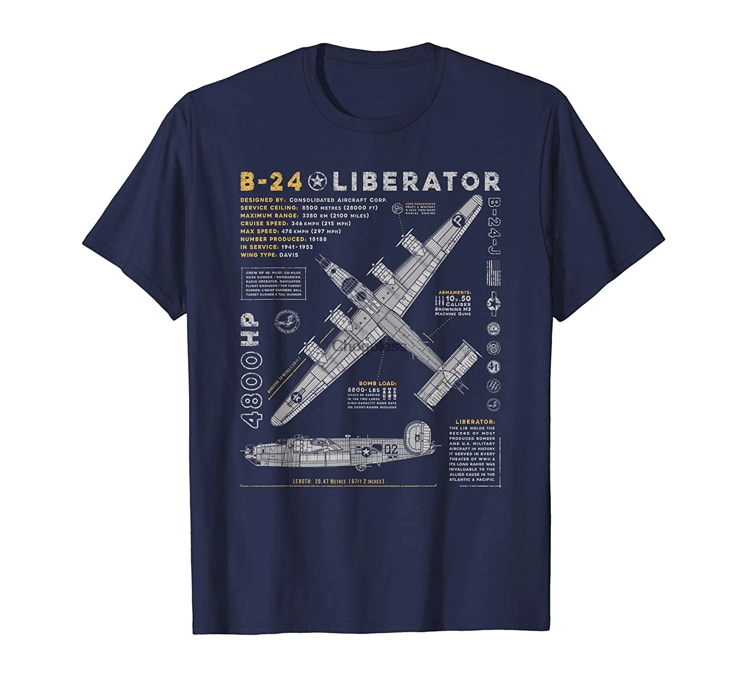 B-24 Liberator консолидированный самолет B24 Винтажная Футболка-бомбер - купить по