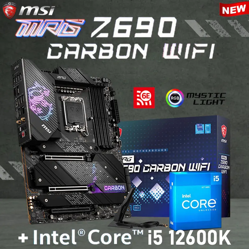

LGA1700 MSI MPG Z690 CARBON WIFI Motherboard Set + Intel Core i5 12600K Combo DDR5 128GB M.2 Z690 Placa-mãe Kit Desktop ATX Z690