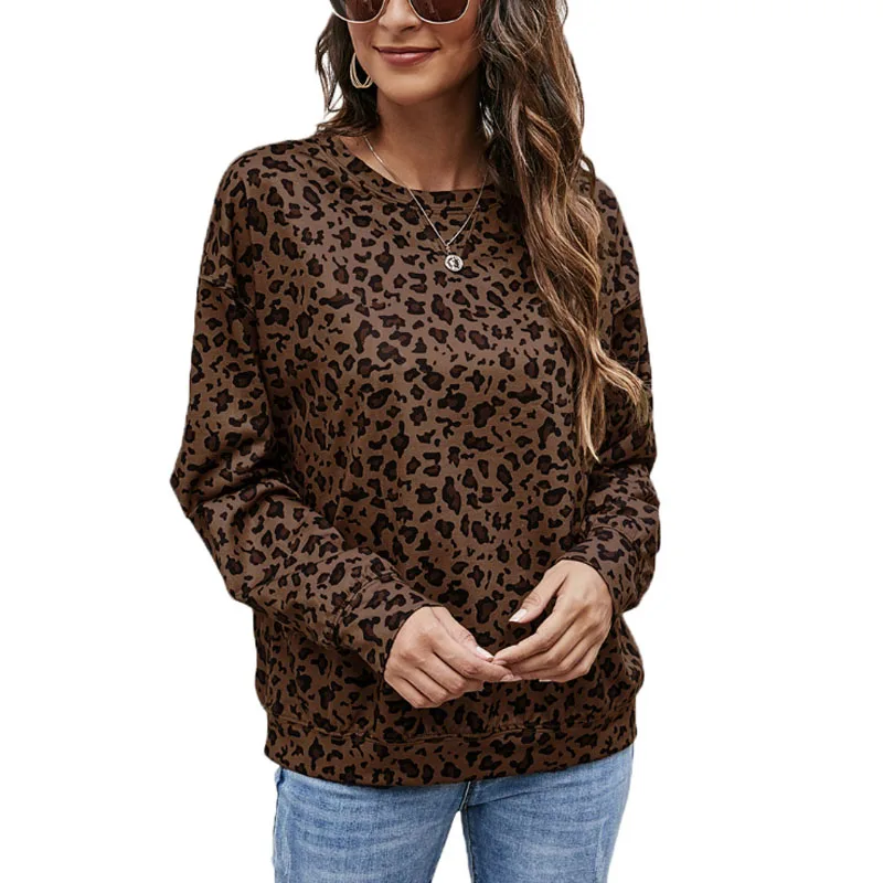 

Leopard Top Hoodies Women Autumn Casual Loose Chic Round Neck Long Sleeve Pullover Pink Plaid Streetwear Sweatshirt Dropshipping
