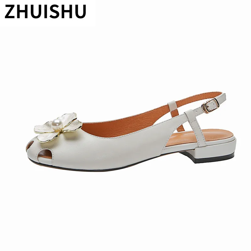 

2021 Summer Sweet Low Heel Casual Sandals Outdoor Square Heel Baotou Women's Shoes Fashion Vintage Buckle Flowers Light Sandals