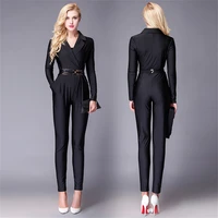 stretch business jumpsuit womens summer slim trousers spring professional ol v neck skinny jumpsuits pants with belt