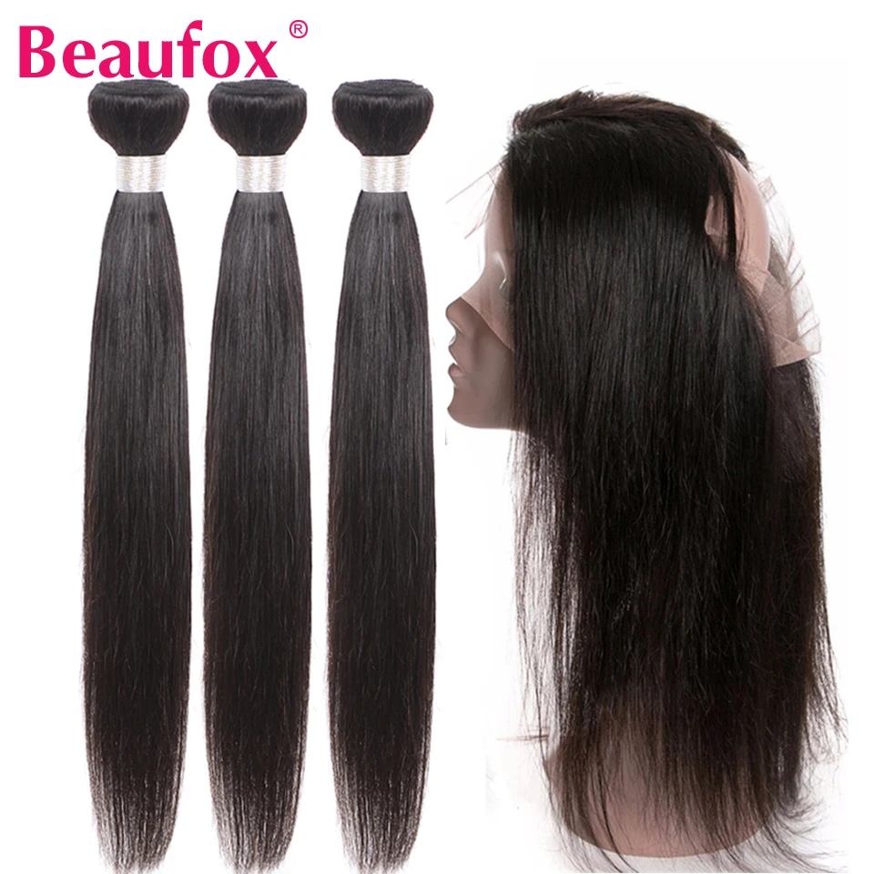Beaufox 360 кружевной фронтальный с пучками бразильские прямые человеческие волосы