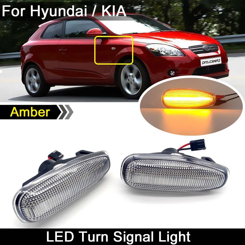 

For Hyundai i30 Azera Elantra Avante Kia Pro cee'd Rio III Hatchback Clear Lens LED Side Marker Light Amber Turn Signal Lamp