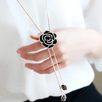 high quality camellia flowers luxury sweater chain necklace jewelry collier femme long necklace for women
