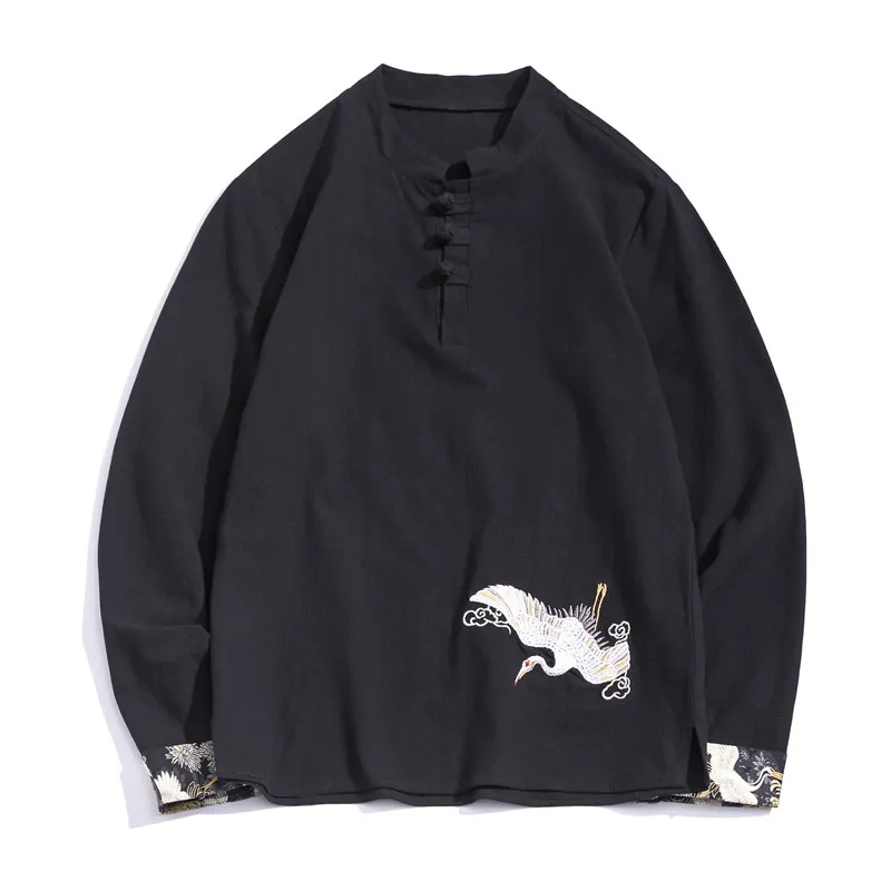 Черный кран с вышивкой и пряжкой мелкой дробленой льняной &quotМандарин&quot Кун-фу