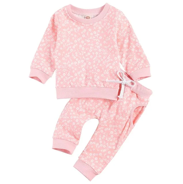 

0-24M 2Pcs Baby Outfits Clothes Set Babies Floral Printed Pattern Round Collar Top + Long Pants