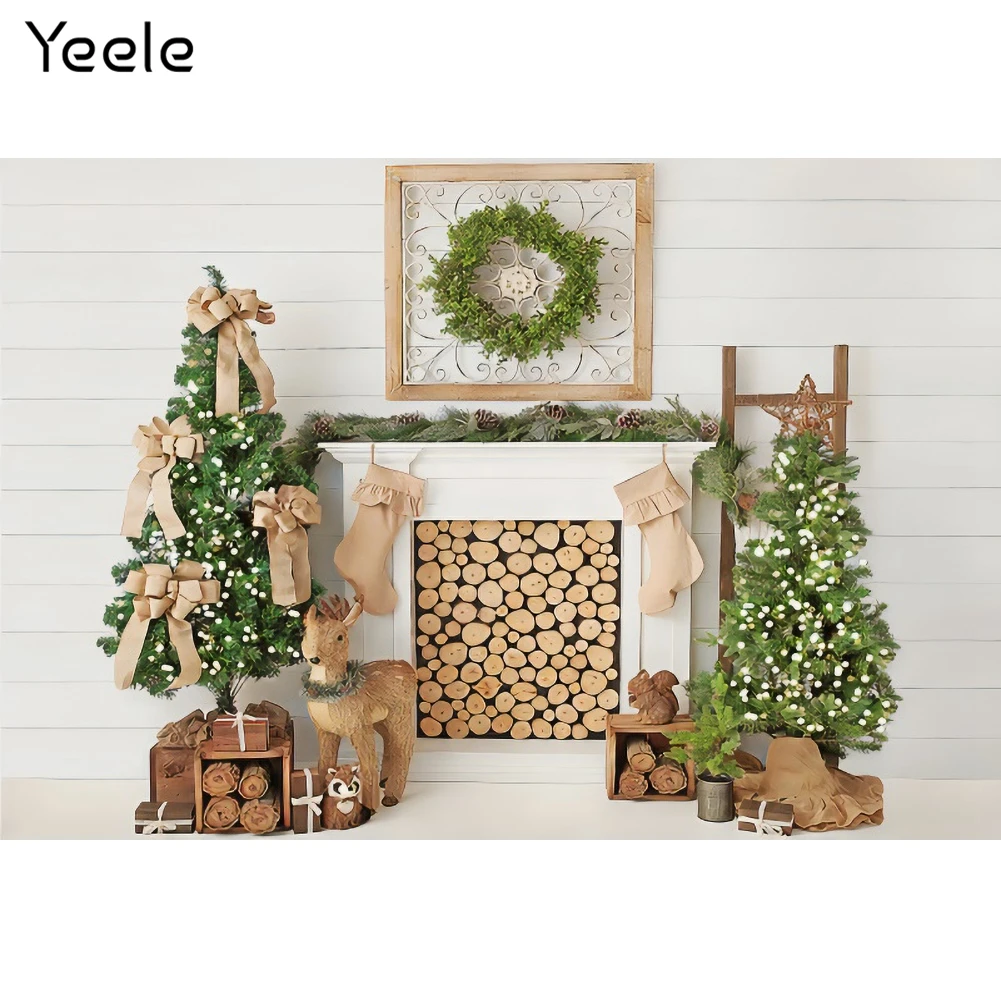

Рождественский фон Yeele, фотосессия, камин, деревянная Белая стена, подарки, портретный фон, фотография для ребенка, реквизит для фотостудии
