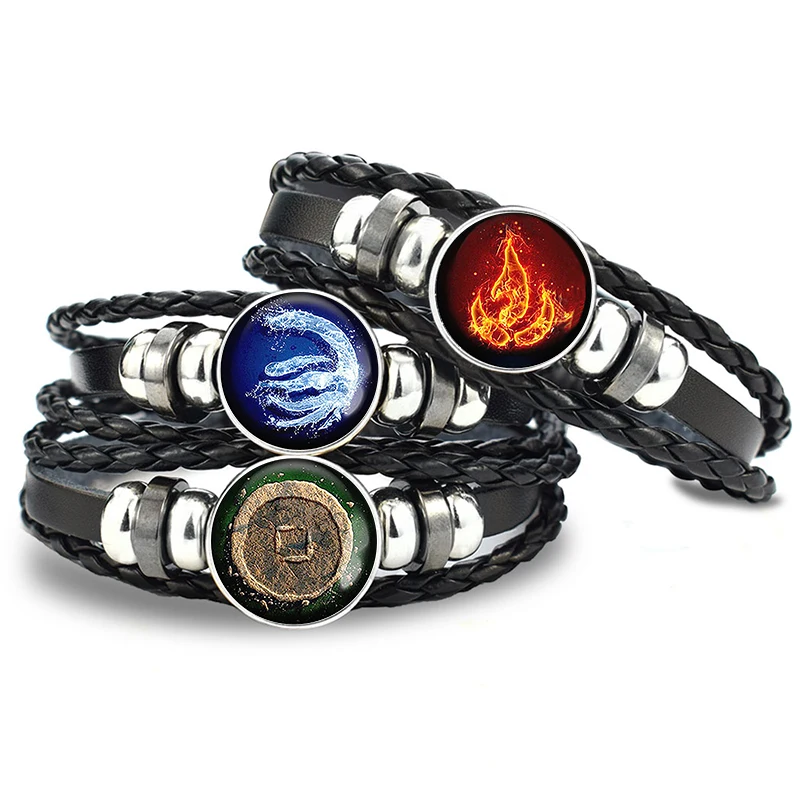 Avatar: The Last Airbender Fire Nation Logo Black Leather Bracelet Anime Jewelry Aang Prince Zuko Cosplay Accessories|Гибкие браслеты|