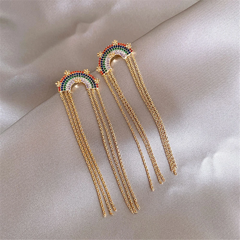 

Earrings Rainbow Tassel Drop Earrings Jewellery Cute Girl Elegance Women's Accessories Aesthetic Lady Party School Evening Dress