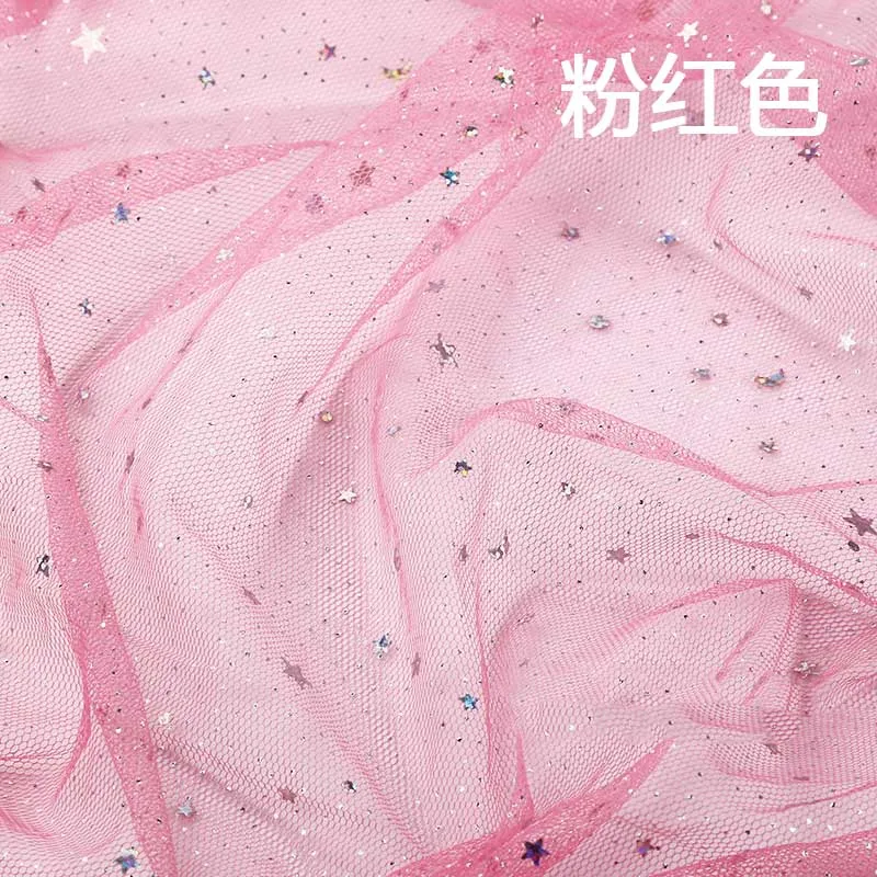 Pink 160 см* 100 см/шт блестящая Звезда блестки Ткань красивая юбка украшения одежды Тюль Ткань DIY свадебное платье МАРЛЯ швейные принадлежности - Цвет: Pink