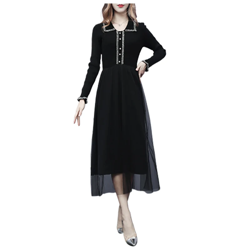 Одежда весна вязаное женское 2020 ретро платье с длинным рукавом элегантные