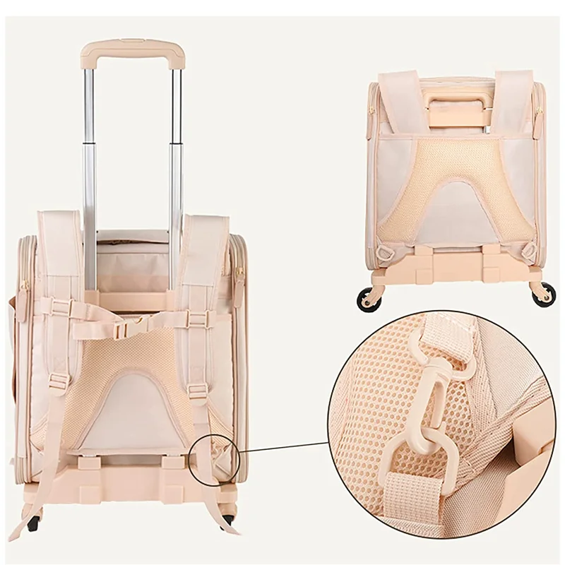 Mochila de viaje con ruedas para mascotas, bolso port&aacute;til para perros, bolsa de viaje para exteriores, suministros para gatos y perros-3
