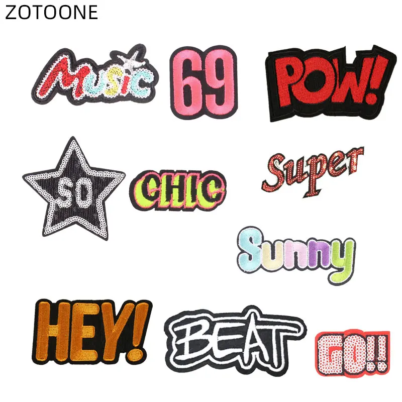 ZOTOONE нашивка с буквами и блестками термоклейкая для одежды джинсов своими руками