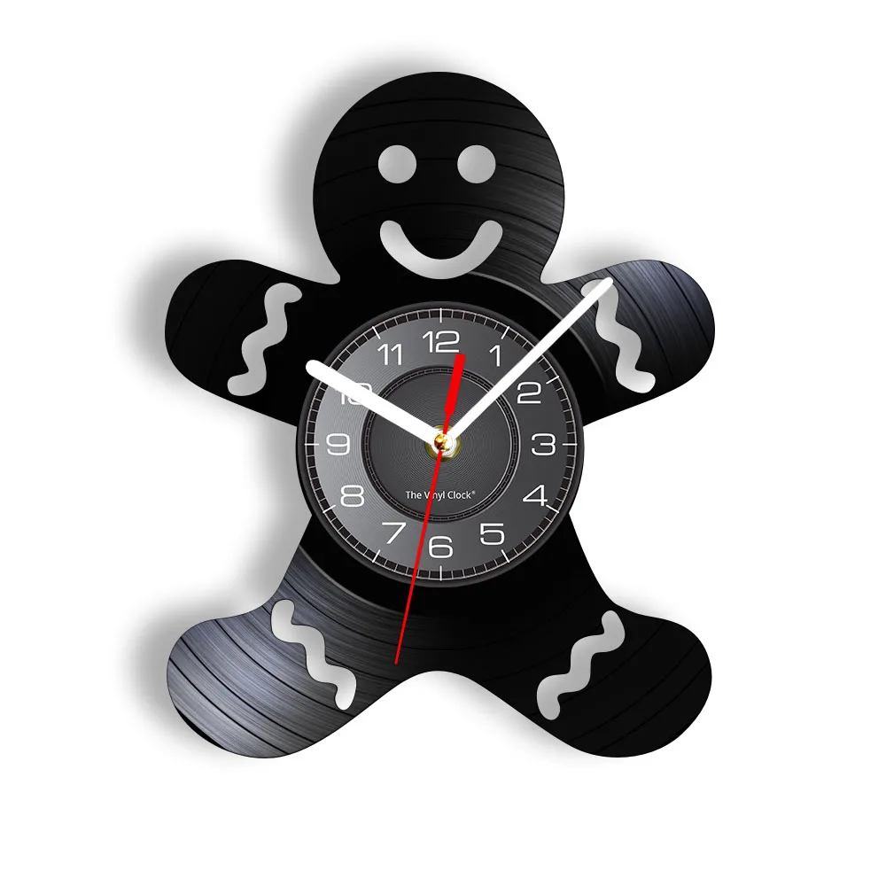 Happy Face Ginger Man Wall Clock Vinyl Record Christmas Food Gingerbread Cookie Watch Kids Housewarming Gift Home Kitchen Decor