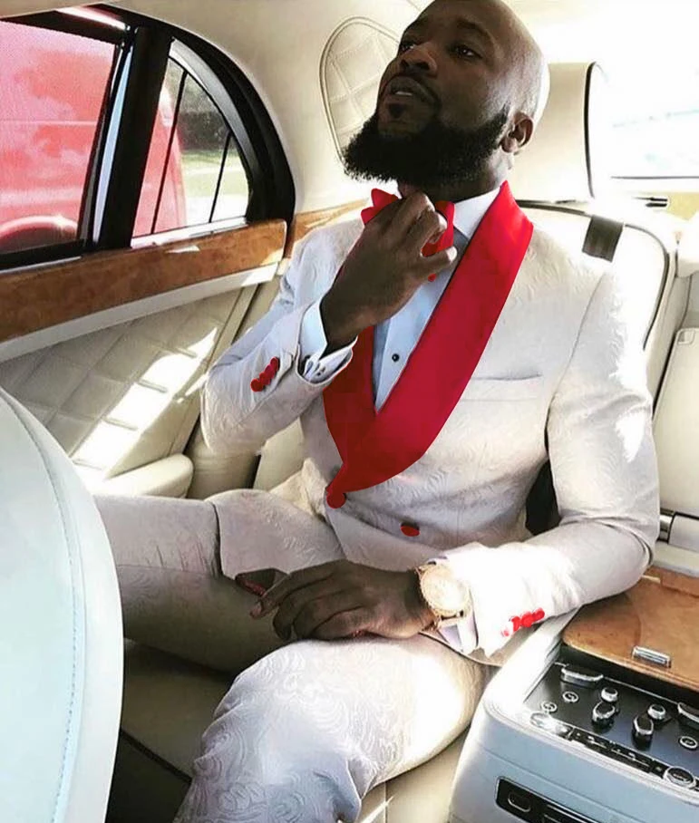 ANNIEBRITNEY Белый Жаккардовый стиль для мужчин мужские костюмы смокинги с золотым