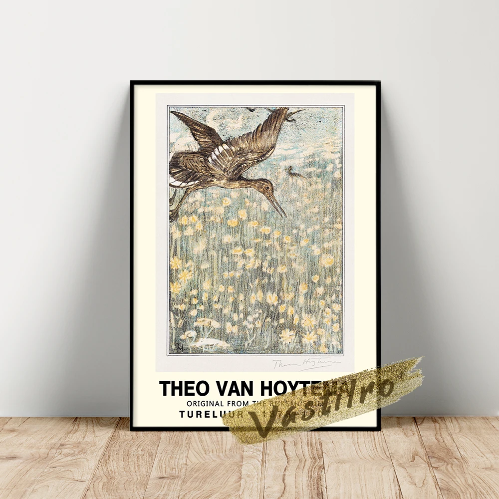 

Theo Van Hoytema Museum Exhibition Poster, Theo Hoytema Tureluur Art Prints, Vintage Bird Flower Leaf Wall Painting, Idea Gift