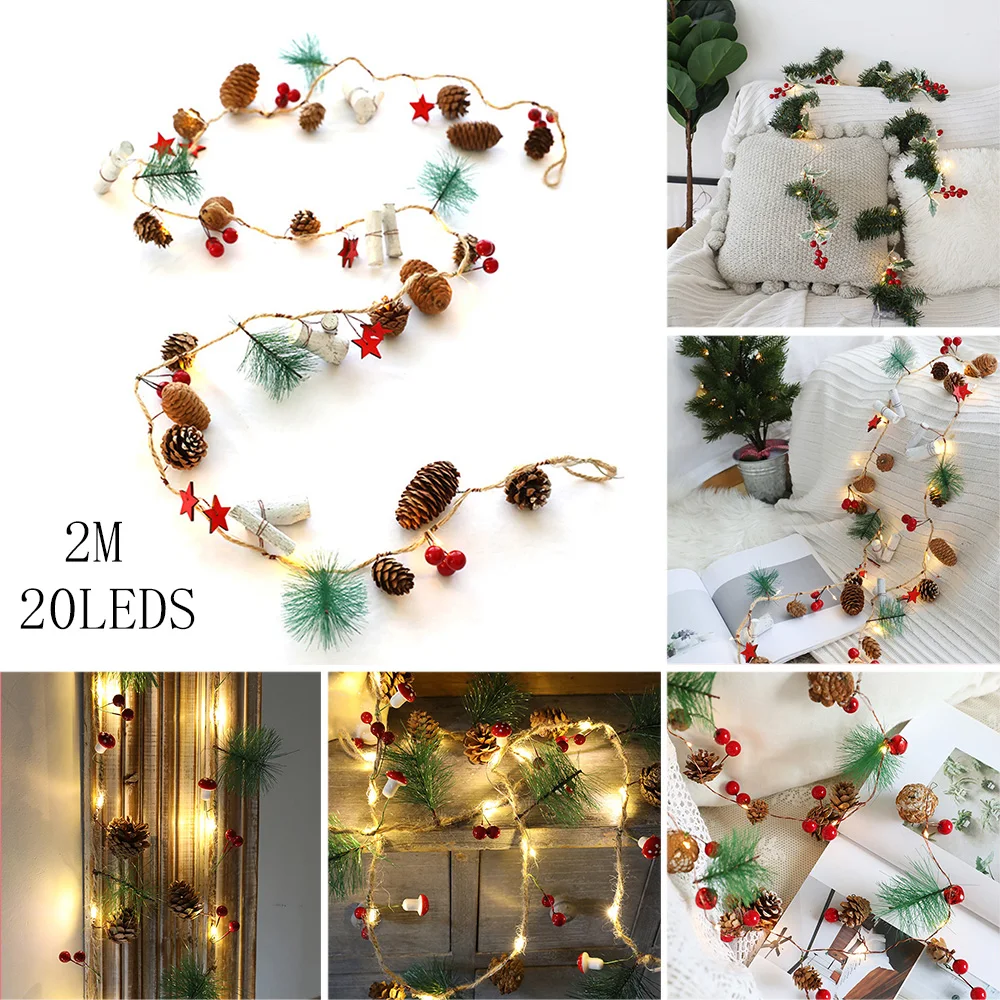 

2m 20Led New Year Decor LED String Light Pine Cone Copper Wire Fairy Warm White Garland Lights For Christmas Home Wedding Party