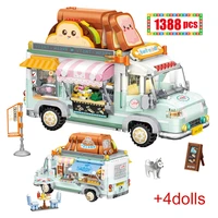 1388pcs city mini bakery truck dining car building blocks friends food beverage vehicle figures bricks toys for children gifts