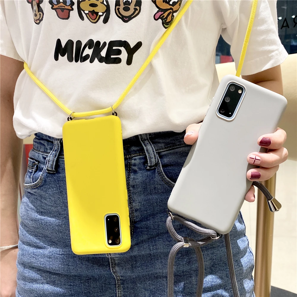 INS Crossbody Strap Case for Samsung Galaxy S10 S8 S9 plus S7 Note 8 9 10 10pro A51 A71 A10 A20 A30 A50 Matte Soft Lanyard Cover | Мобильные