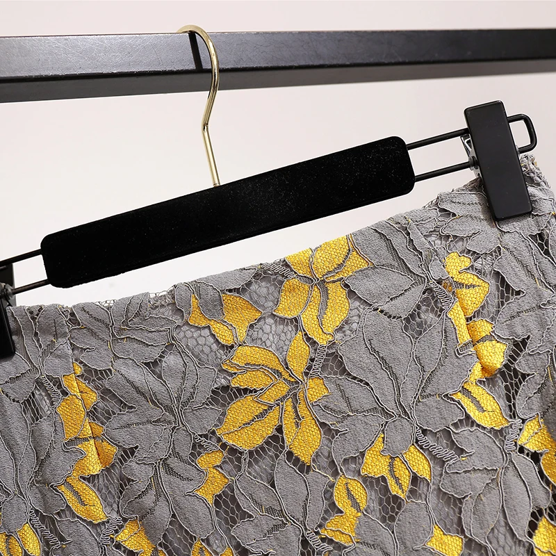 

Women's Lace Skirts Large Size High Waist Flower Embroidery Temperament Slim Wman Skirts Female Faldas S-3XL PL152