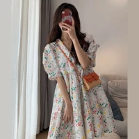 flower dress female summer 2022 new spring style french loose weet doll collar bubble sleeve skirt summer