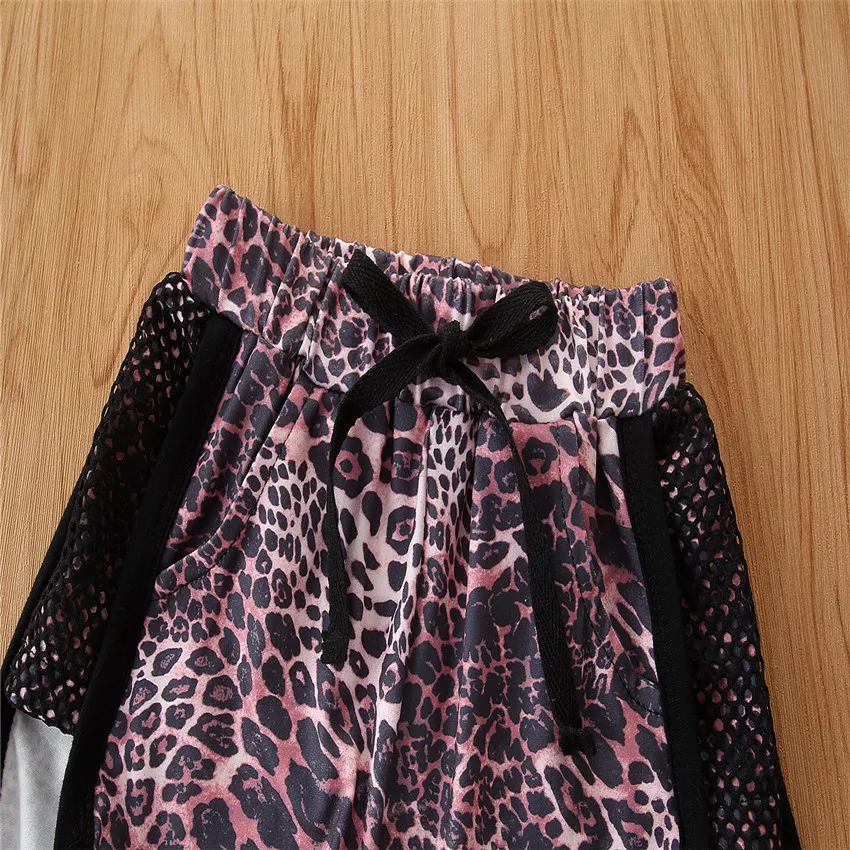 

Girl's O-neck Short Sleeve Casual Fashion Loost Fit Leopard T-shirts+Shorts 2pcs Clothing Sets Summer Cool Sets
