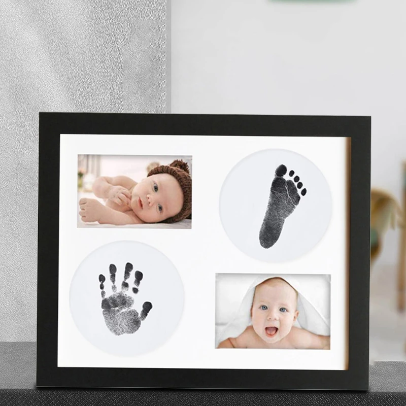 

Newborn Infant Handprint Footprint Wood Picture Frame Photo Ornaments Baby Birthday Keepsake Shower Gift