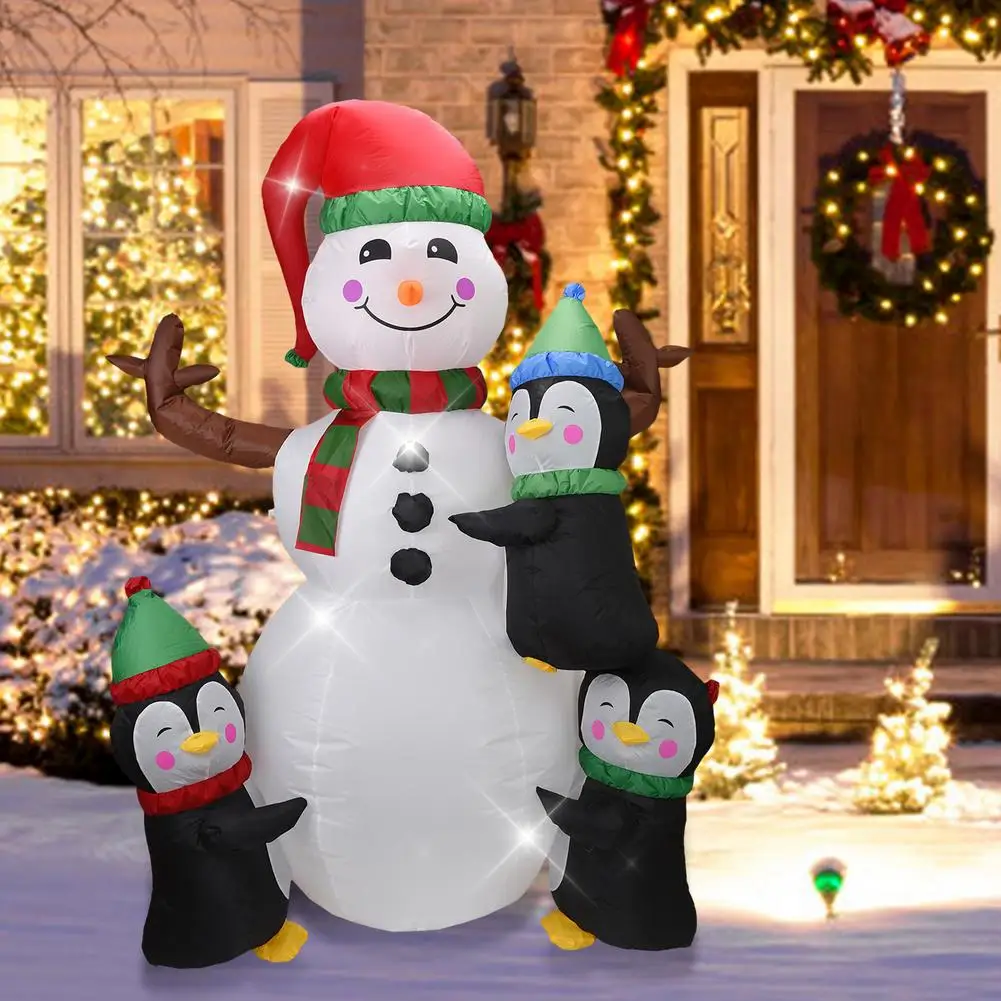Lighted Christmas Inflatable Three Cute Penguins Building Snowman LED Lights Outdoor Indoor Holiday Decoration Blow Up Party Toy