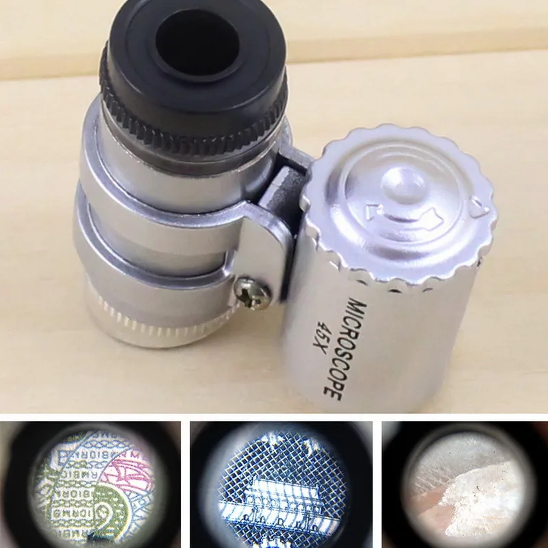 

45x Portable Mini Pocket 60X Microscope Handheld Magnifying Glass Loupe UV Light Currency Detector Jeweler Magnifier
