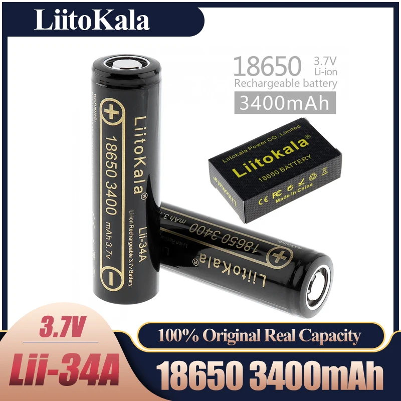 

2023 LiitoKala Lii-34A 100% New Original NCR18650B 3.7v 3400 mah 18650 Lithium Rechargeable Battery For Flashlight batteries