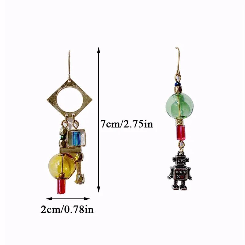 

Individuality Jewelry Earrings Creative Women Retro Handmade Glass Ball Industrial Style Asymmetric Earrings Pendant Eardrop