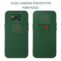 Slide Camera Lens Protector Liquid Silicone Phone Case For Xiaomi Poco Pro Nfc 2020 X3pro Soft Back Cover