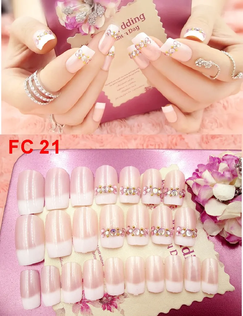 FC 21 24 шт./компл. элегантные накладные ногти черный, белый цвет полоса Цвет микс шикарные короткие накладные ногти для ног с жемчужные стразы квадратные акриловые накладные ногти - Цвет: FC 21