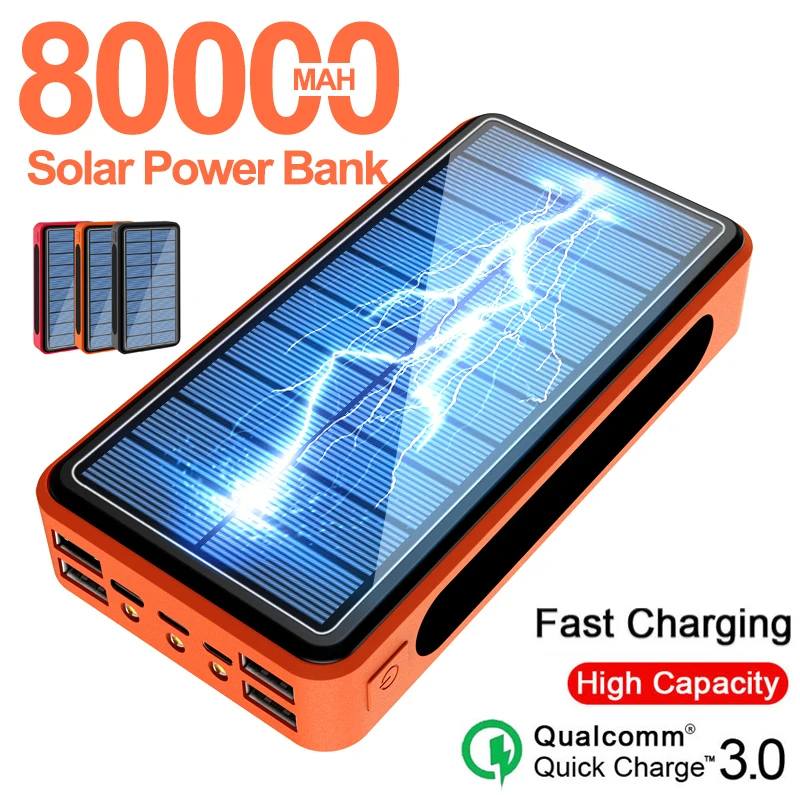 

80000mah Portable Solar Power Bank External Charger Fast Charging PoverBank 4 USB LED External Battery for Iphone Xiaomi Samsung