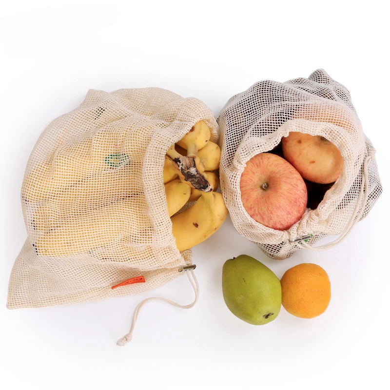 

1Pcs Cotton mesh bag practical Reusable drawstring vegetable and fruit toys Storage bag Household shopping bag kitchen supplies