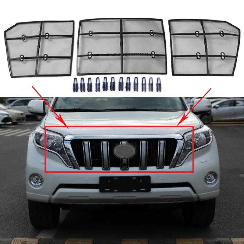 3pcs Car Insect Screening Mesh Front Grille Insert Net For Toyota Land Cruiser Prado 150 FJ150 2014 2015 2016 2017 Accessories