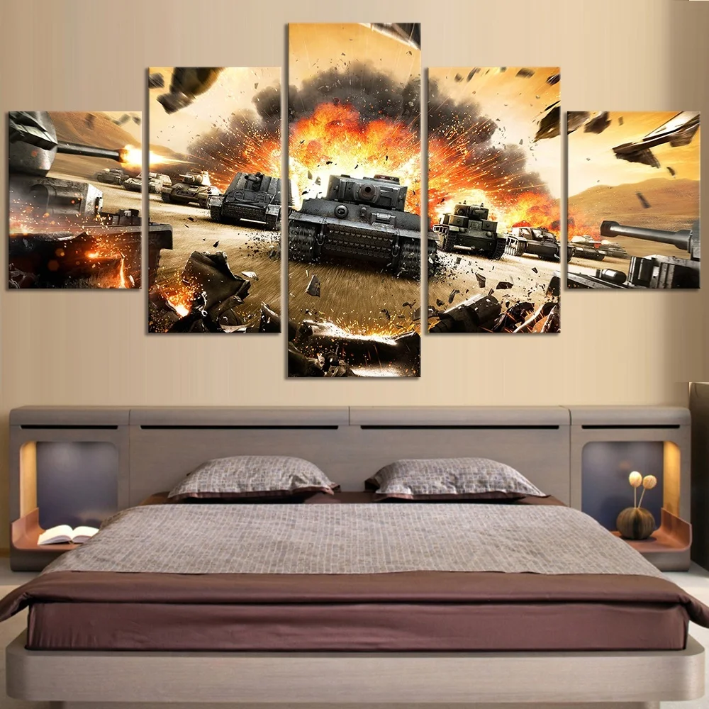 Картина на холсте принты для украшения дома 5 панелей Мир танков видеоигра