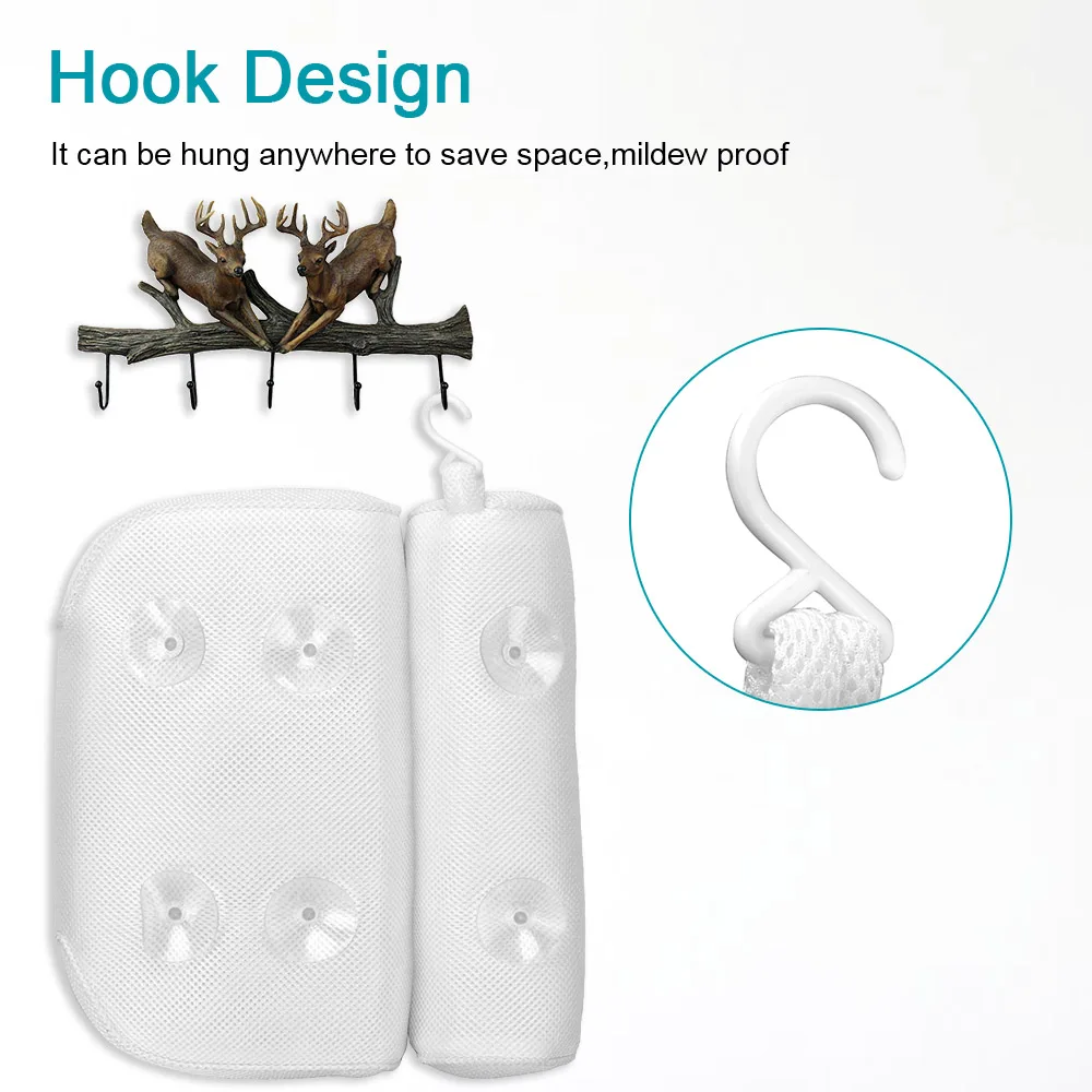 

With Suction Cups Spa Bath Pillow 3D Mesh Bathroom Supply Breathable Bathtub Head Rest Pillow for Neck and Back Support