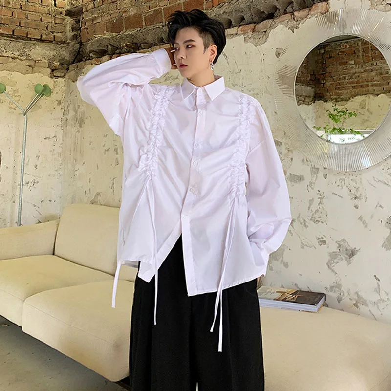 Рубашка мужская плиссированная с длинным рукавом свободная повседневная