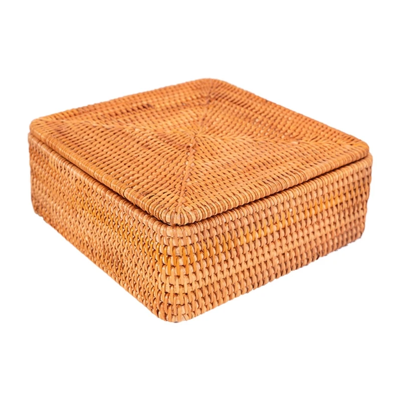 

Квадратная плетеная вручную корзина из ротанга для хранения фруктов и еды, кухонный дисплей для конфет и закусок